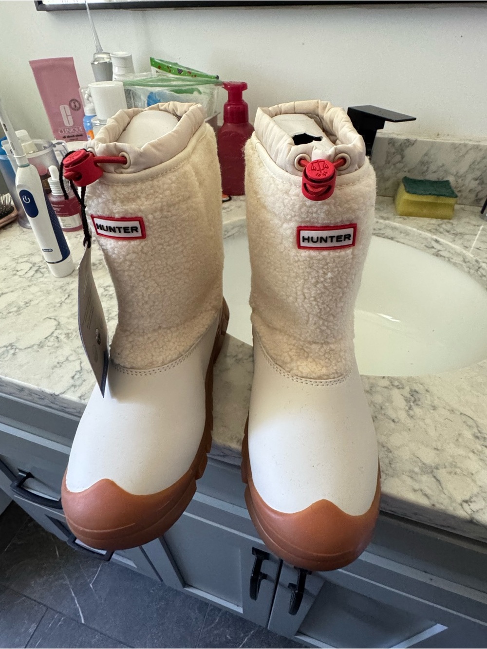 Hunter Cream Sherpa-Lined Boots with Tan Soles
